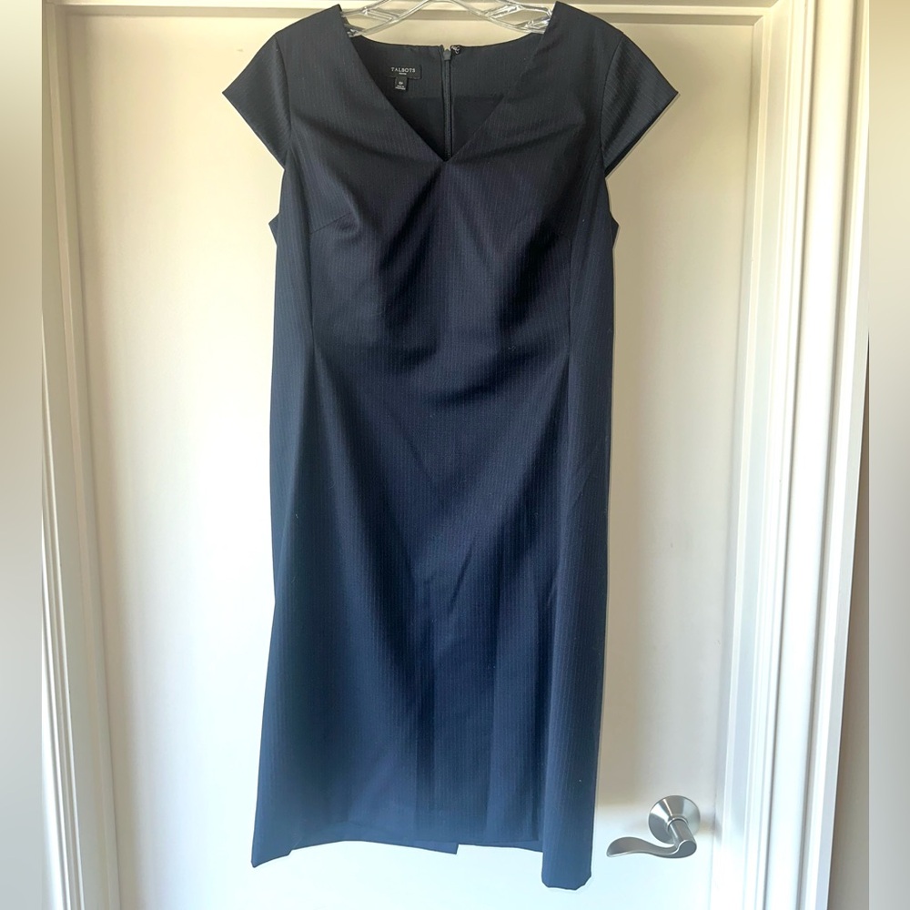 Navy Pinstripe Sheath Dress | Chic Office Work Dress | Size 6